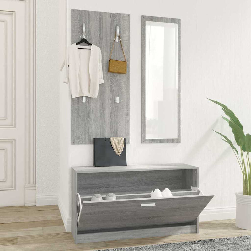 Afbeelding laden in galerijviewer, Vidaxl schoenenkastset 3-in-1 bewerkt hout grijs sonoma eiken