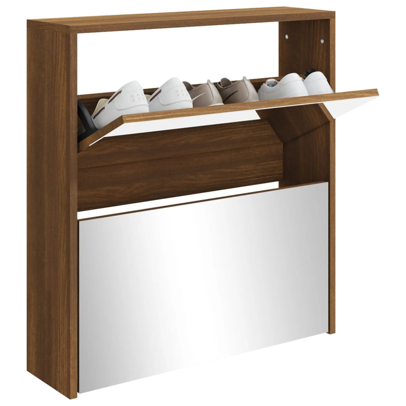 Afbeelding laden in galerijviewer, Vidaxl schoenenkast met spiegel 2-laags 63x17x67 cm bruineiken