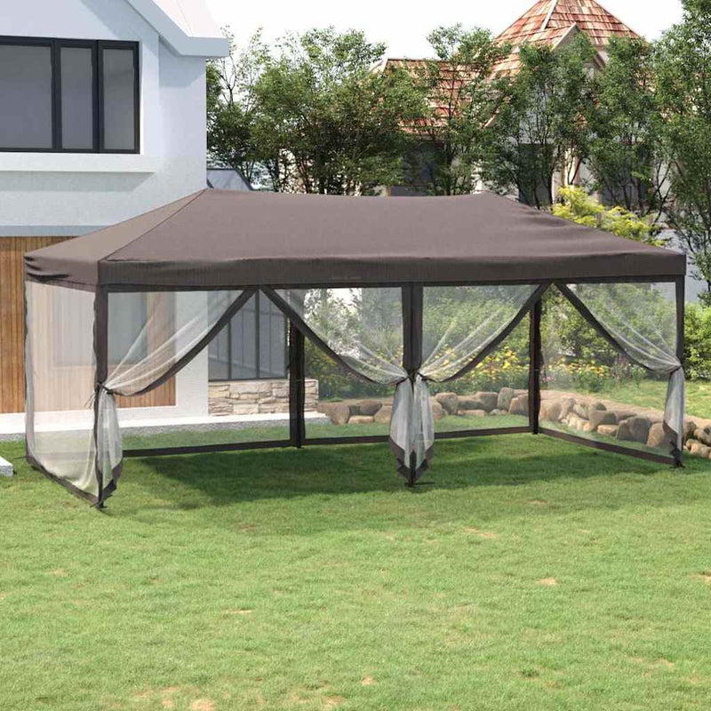 Afbeelding laden in galerijviewer, Vidaxl partytent inklapbaar met zijwanden 3x6 m taupe