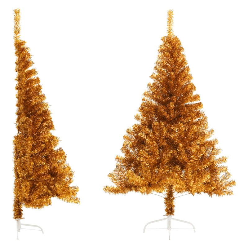 Afbeelding laden in galerijviewer, Vidaxl kunstkerstboom half met standaard 120 cm pet goudkleurig