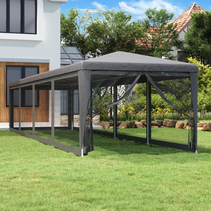 Afbeelding laden in galerijviewer, Vidaxl partytent met 10 mesh zijwanden 3x12 m hdpe antracietkleurig