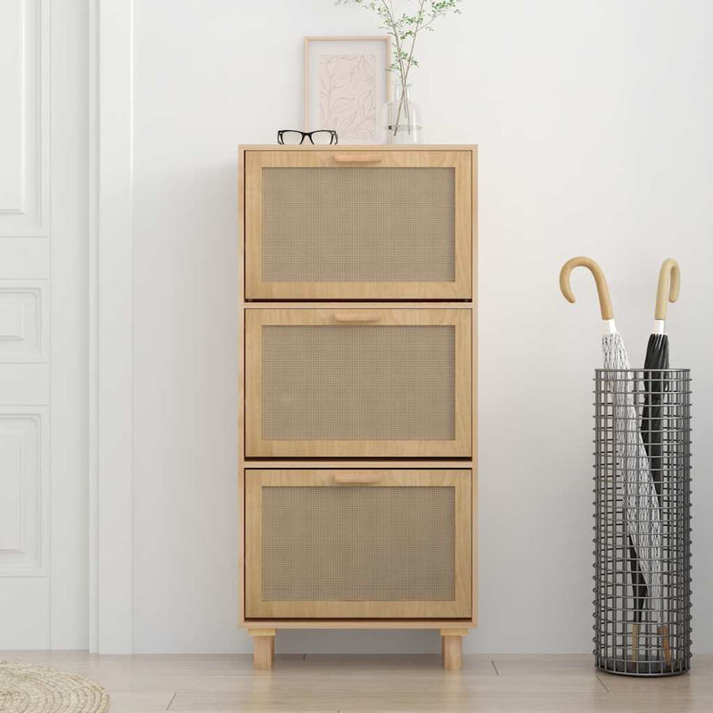 Afbeelding laden in galerijviewer, Vidaxl schoenenkast 52x25x115cm bewerkt hout natuurlijk rattan bruin