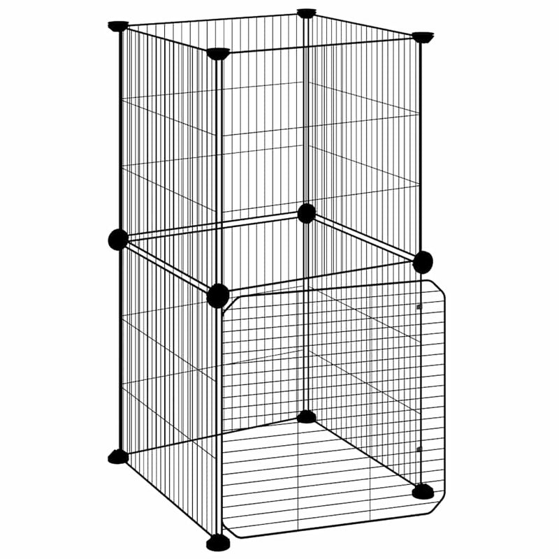 Afbeelding laden in galerijviewer, Vidaxl huisdierenkooi met deur 8 panelen 35x35 cm staal zwart