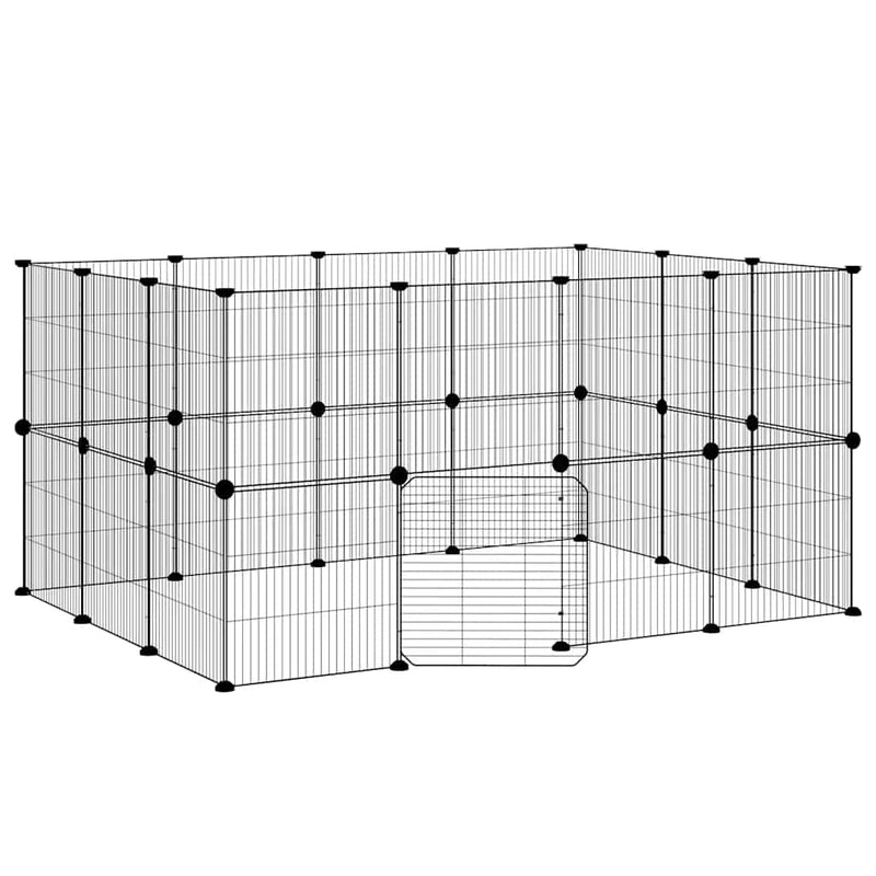 Afbeelding laden in galerijviewer, Vidaxl huisdierenkooi met deur 28 panelen 35x35 cm staal zwart