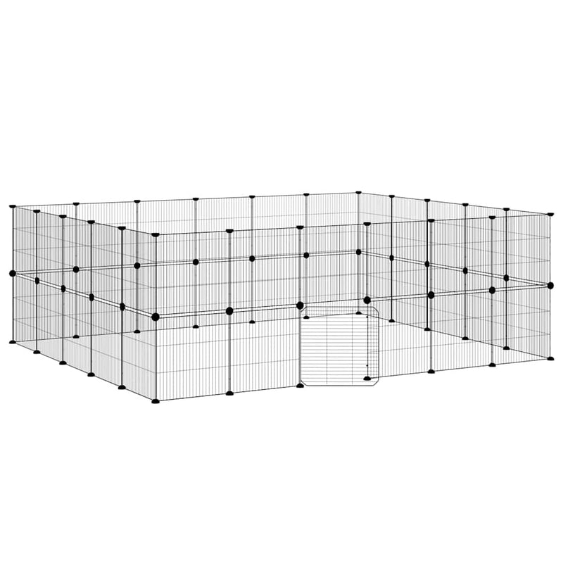 Afbeelding laden in galerijviewer, Vidaxl huisdierenkooi met deur 44 panelen 35x35 cm staal zwart
