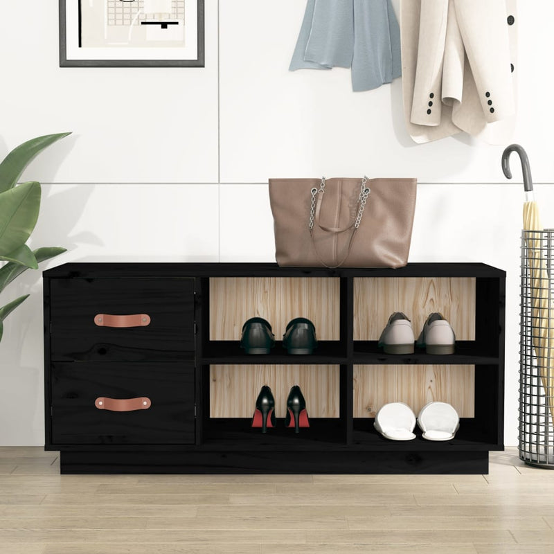 Afbeelding laden in galerijviewer, Vidaxl schoenenbank 100x34x45 cm massief grenenhout zwart