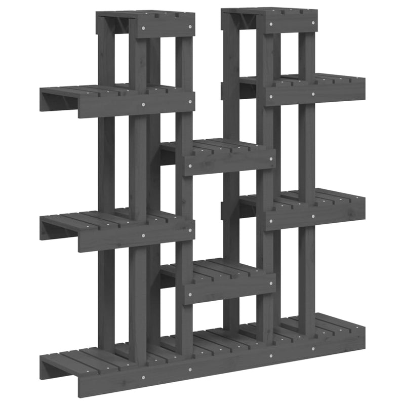 Afbeelding laden in galerijviewer, Vidaxl plantenstandaard grijs 104,5x25x109,5 cm massief grenenhout
