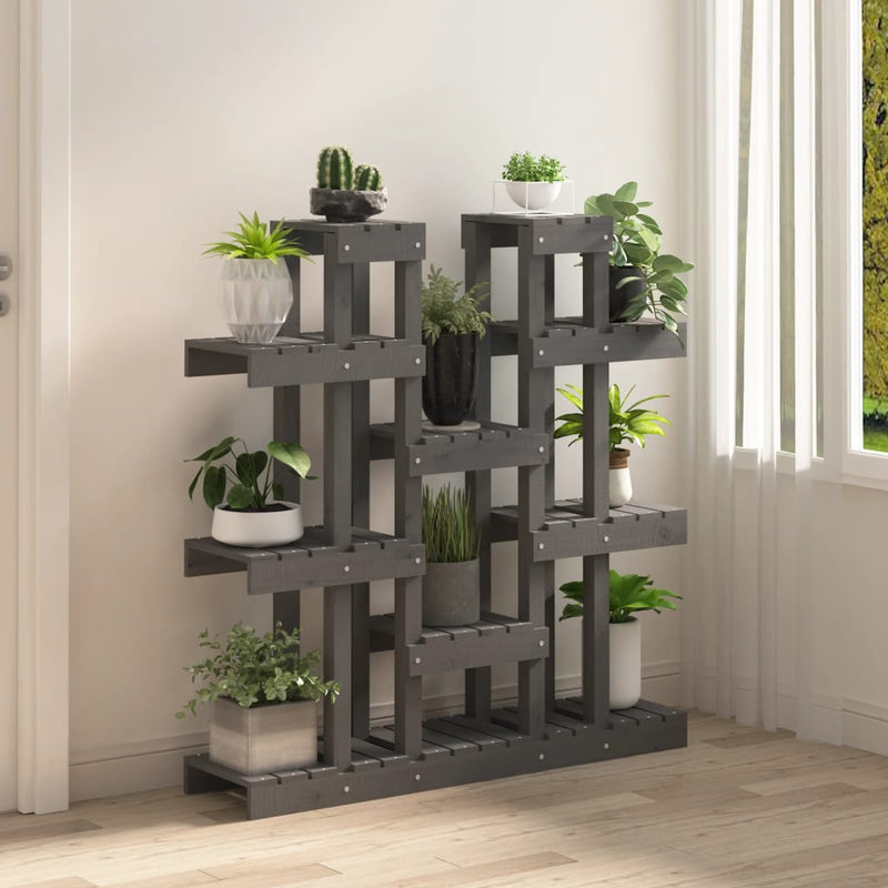 Afbeelding laden in galerijviewer, Vidaxl plantenstandaard grijs 104,5x25x109,5 cm massief grenenhout