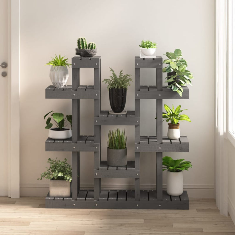 Afbeelding laden in galerijviewer, Vidaxl plantenstandaard grijs 104,5x25x109,5 cm massief grenenhout