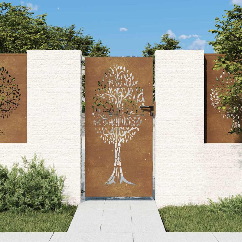 Afbeelding laden in galerijviewer, Vidaxl poort 85x175 cm boomontwerp cortenstaal