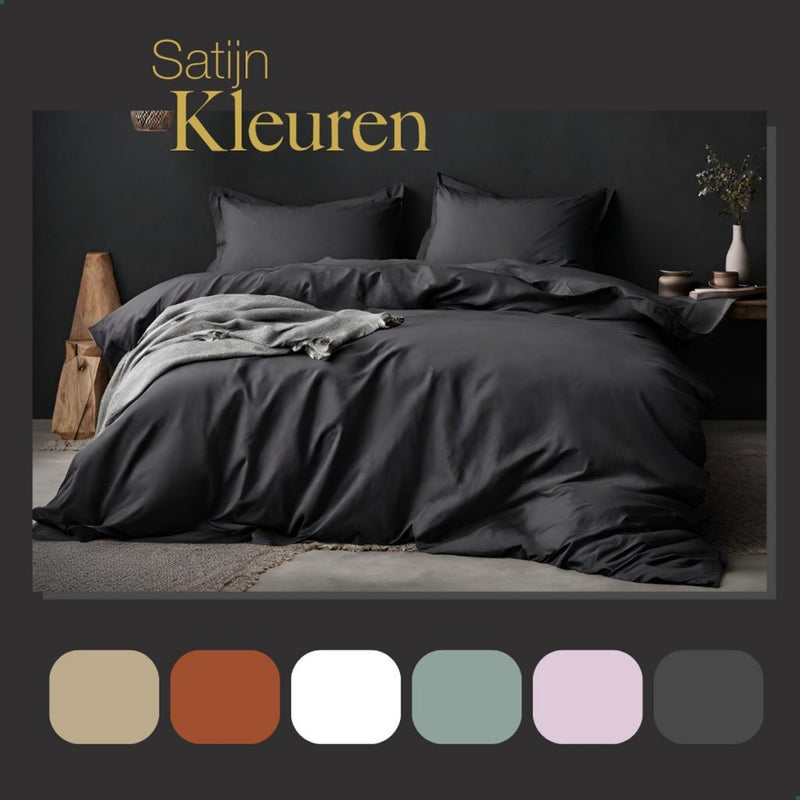 Afbeelding laden in galerijviewer, Ten cate katoen satijnen eenpersoons dekbedovertrek 140x200 220 cm antraciet