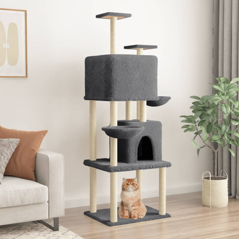 Afbeelding laden in galerijviewer, Vidaxl kattenmeubel met sisal krabpalen 180 cm donkergrijs