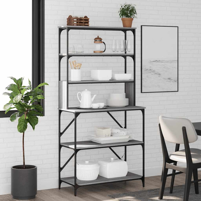 Afbeelding laden in galerijviewer, Vidaxl bakkersrek 6-laags 90x40x180 cm bewerkt hout grijs sonoma eiken