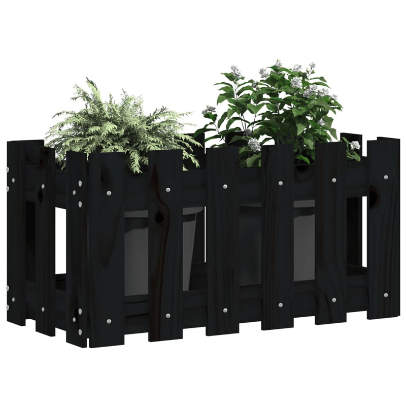 Afbeelding laden in galerijviewer, Vidaxl plantenbak met hekontwerp 60x30x30 cm massief grenenhout zwart
