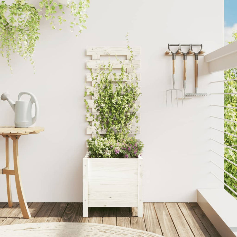Afbeelding laden in galerijviewer, Vidaxl plantenbak met rek 39x39,5x114 cm massief grenenhout wit