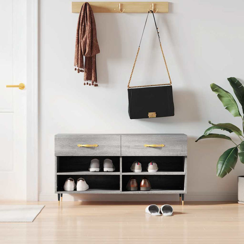 Afbeelding laden in galerijviewer, Vidaxl schoenenbank 102x35x55 cm bewerkt hout grijs sonoma eikenkleur