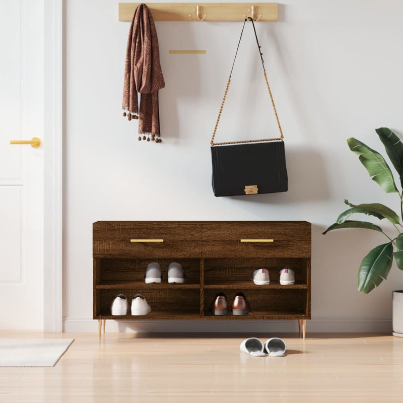 Afbeelding laden in galerijviewer, Vidaxl schoenenbank 102x35x55 cm bewerkt hout sonoma eikenkleurig