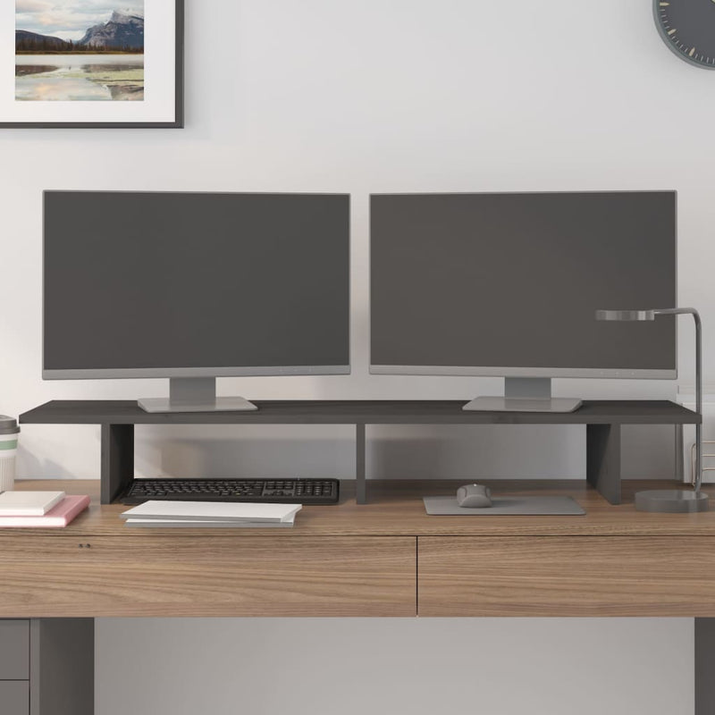 Afbeelding laden in galerijviewer, Vidaxl monitorstandaard 100x27x15 cm massief grenenhout grijs