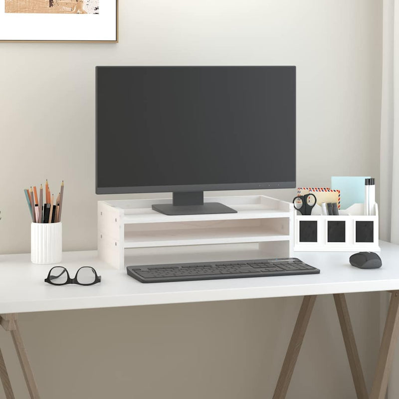 Afbeelding laden in galerijviewer, Vidaxl monitorstandaard 50x24x16 cm massief grenenhout wit