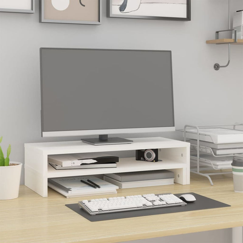 Afbeelding laden in galerijviewer, Vidaxl monitorstandaard (52-101)x22x14 cm massief grenenhout wit