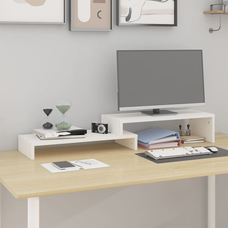 Afbeelding laden in galerijviewer, Vidaxl monitorstandaard (52-101)x22x14 cm massief grenenhout wit