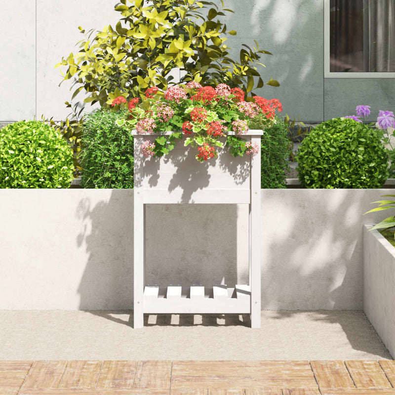Afbeelding laden in galerijviewer, Vidaxl plantenbak met schap 54x34,5x81 cm massief grenenhout wit