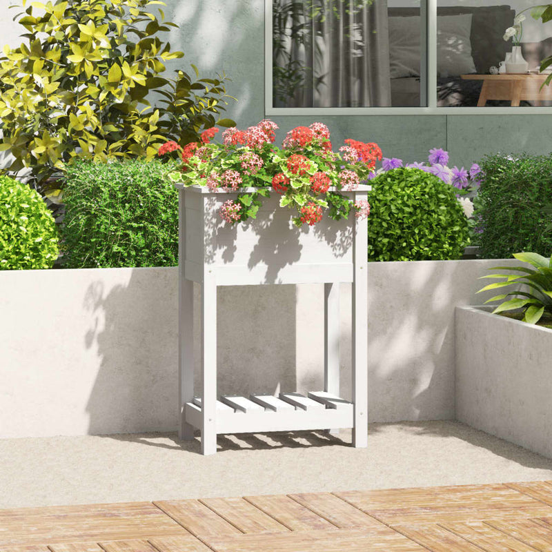 Afbeelding laden in galerijviewer, Vidaxl plantenbak met schap 54x34,5x81 cm massief grenenhout wit