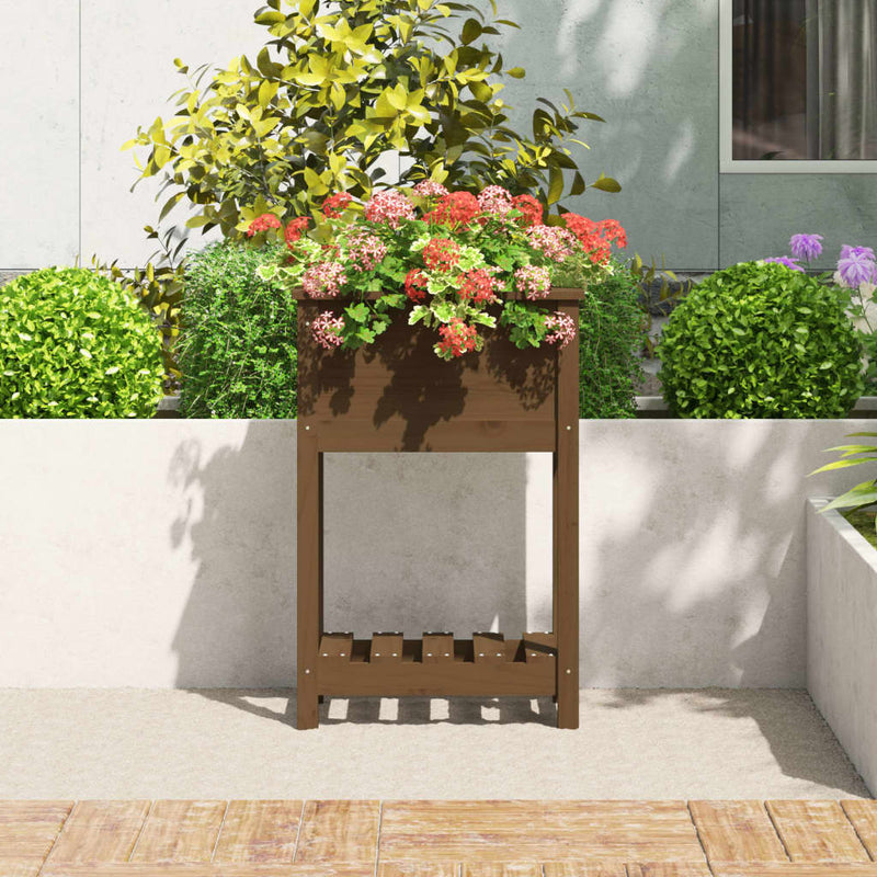 Afbeelding laden in galerijviewer, Vidaxl plantenbak met schap 54x34,5x81 cm grenenhout honingbruin