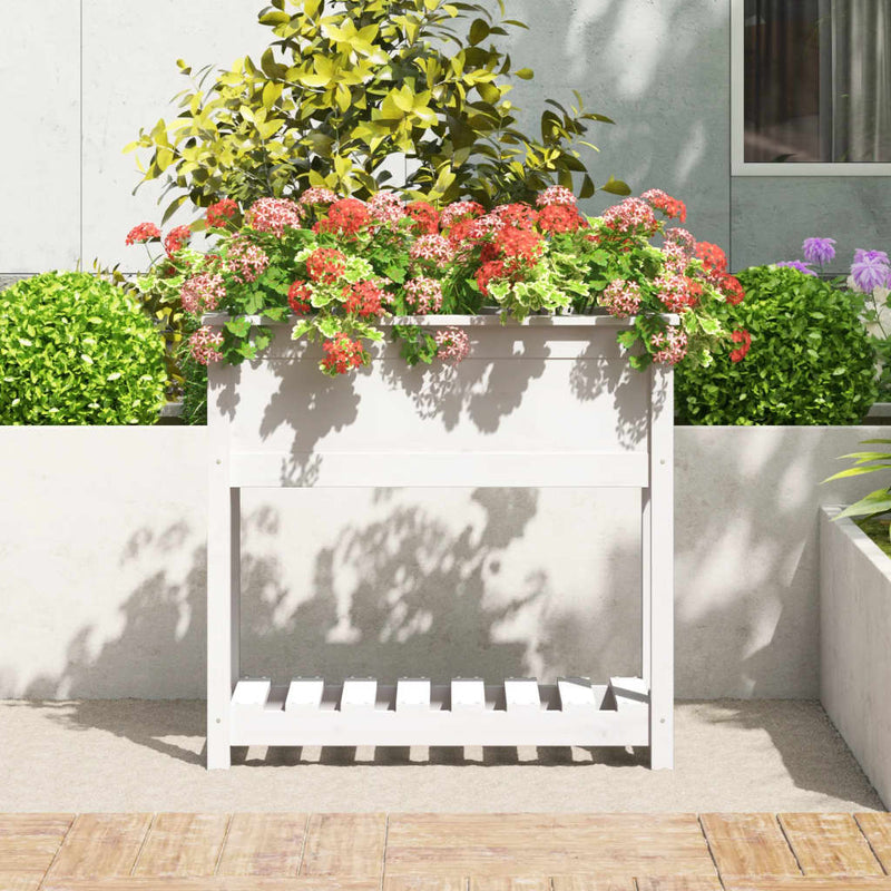 Afbeelding laden in galerijviewer, Vidaxl plantenbak met schap 82,5x34,5x81 cm massief grenenhout wit