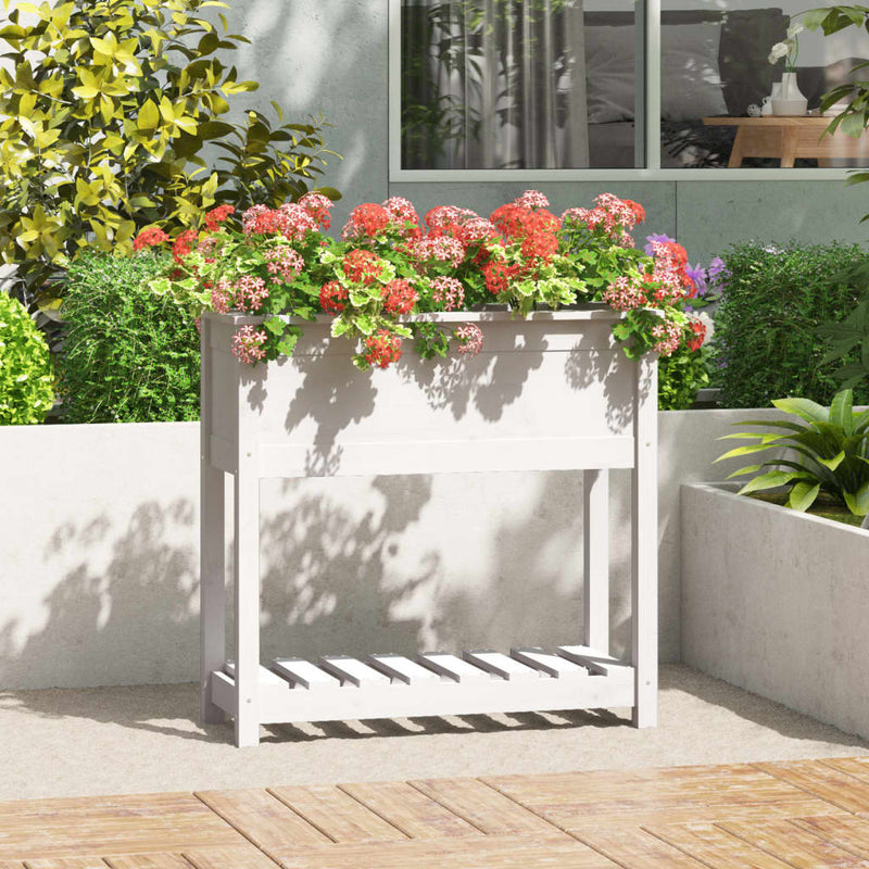 Afbeelding laden in galerijviewer, Vidaxl plantenbak met schap 82,5x34,5x81 cm massief grenenhout wit