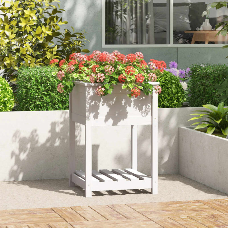 Afbeelding laden in galerijviewer, Vidaxl plantenbak met schap 54x54x81 cm massief grenenhout wit