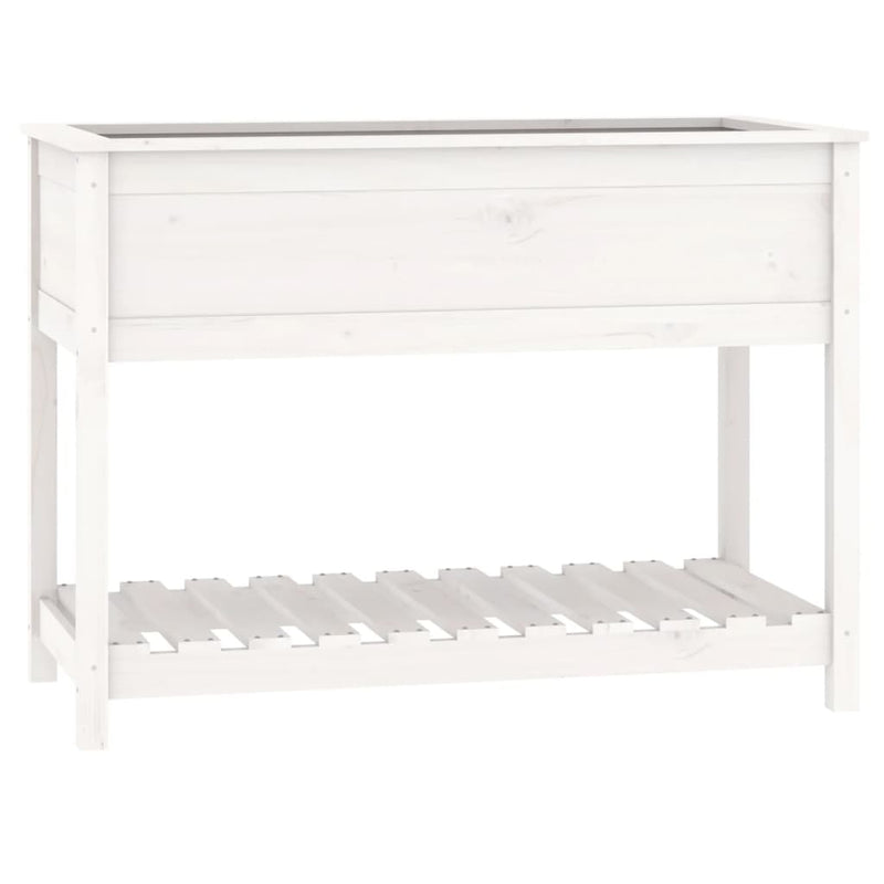 Afbeelding laden in galerijviewer, Vidaxl plantenbak met schap 111,5x54x81 cm massief grenenhout wit