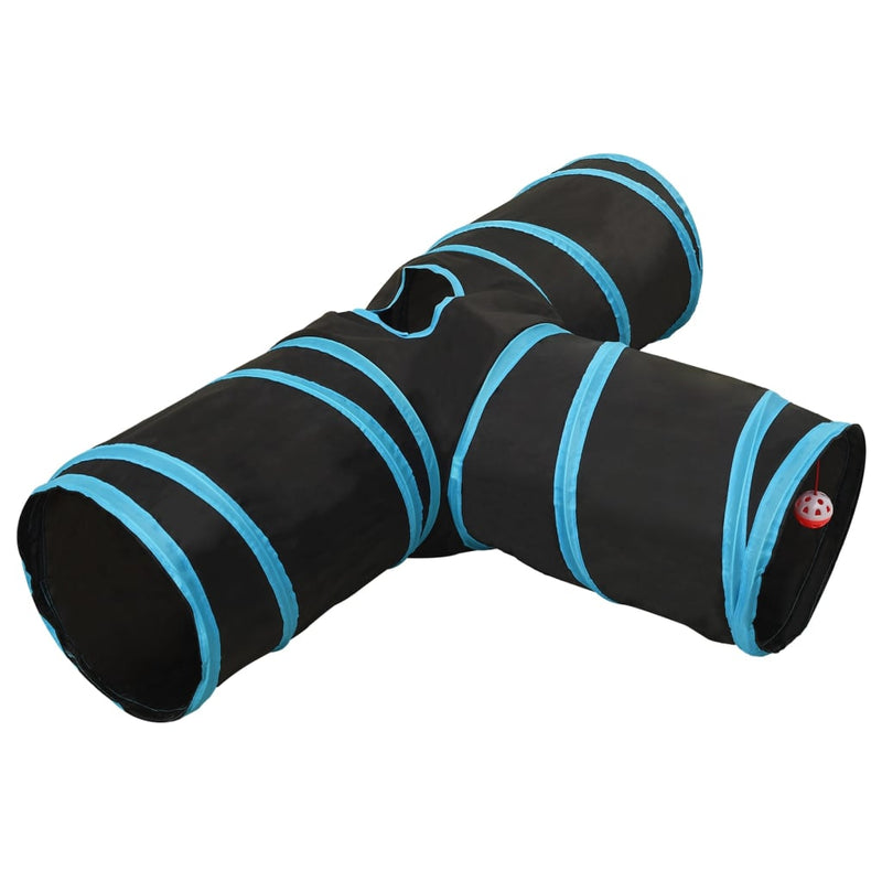 Afbeelding laden in galerijviewer, Vidaxl kattentunnel 3-voudig 90 cm polyester zwart en blauw