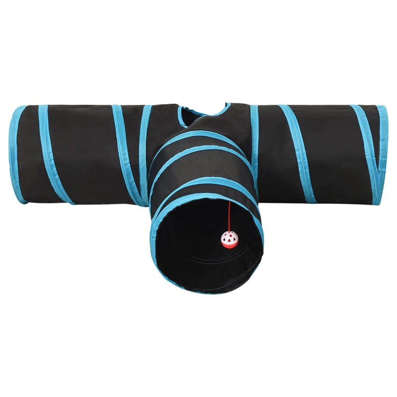 Afbeelding laden in galerijviewer, Vidaxl kattentunnel 3-voudig 90 cm polyester zwart en blauw