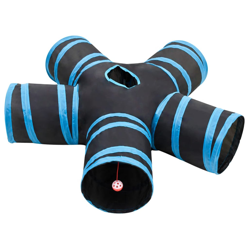 Afbeelding laden in galerijviewer, Vidaxl kattentunnel 5-voudig 25 cm polyester zwart en blauw