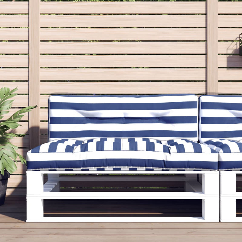 Afbeelding laden in galerijviewer, Vidaxl palletkussens 2 st stof gestreept wit en blauw