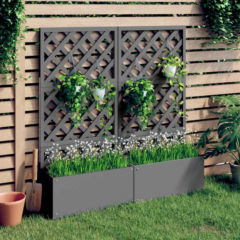 Afbeelding laden in galerijviewer, Vidaxl plantenbakken met latwerk 2 st 65x33x135 cm hkc grijs