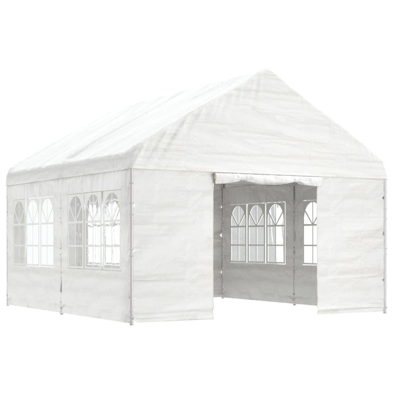 Afbeelding laden in galerijviewer, VidaXL Prieel met dak 4,46x4,08x3,22 m polyetheen wit
