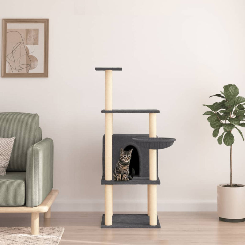 Afbeelding laden in galerijviewer, Vidaxl kattenmeubel met sisal krabpalen 132 cm donkergrijs