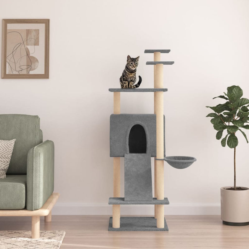 Afbeelding laden in galerijviewer, Vidaxl kattenmeubel met sisal krabpalen 153 cm lichtgrijs
