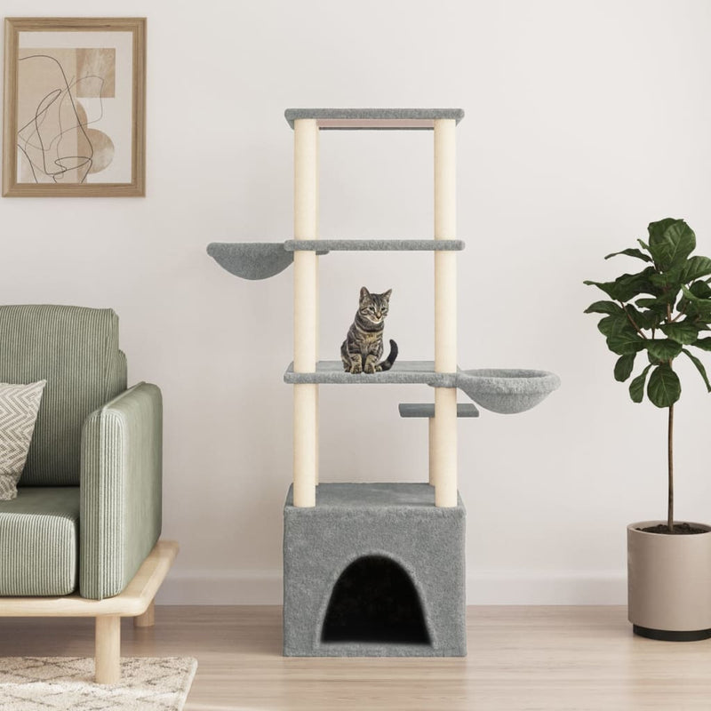 Afbeelding laden in galerijviewer, Vidaxl kattenmeubel met sisal krabpalen 147 cm lichtgrijs
