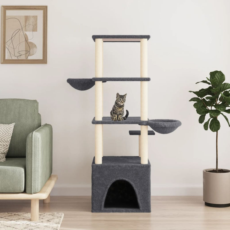 Afbeelding laden in galerijviewer, Vidaxl kattenmeubel met sisal krabpalen 147 cm donkergrijs