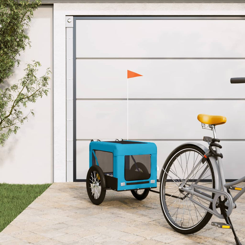 Afbeelding laden in galerijviewer, Vidaxl hondenfietstrailer oxford stof en ijzer blauw en zwart