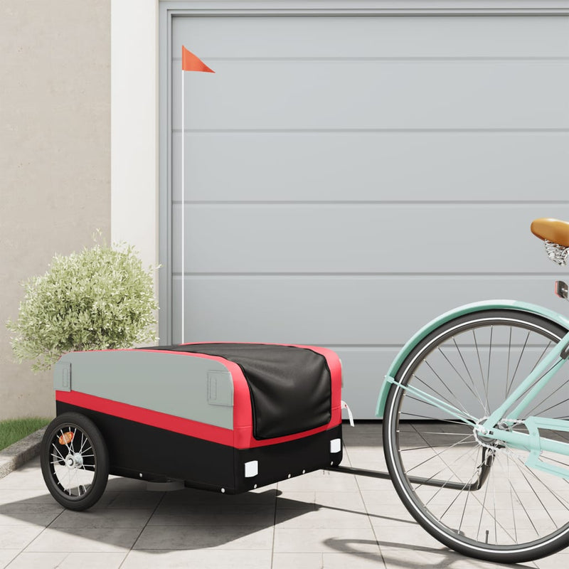 Afbeelding laden in galerijviewer, Vidaxl fietstrailer 45 kg ijzer zwart en rood