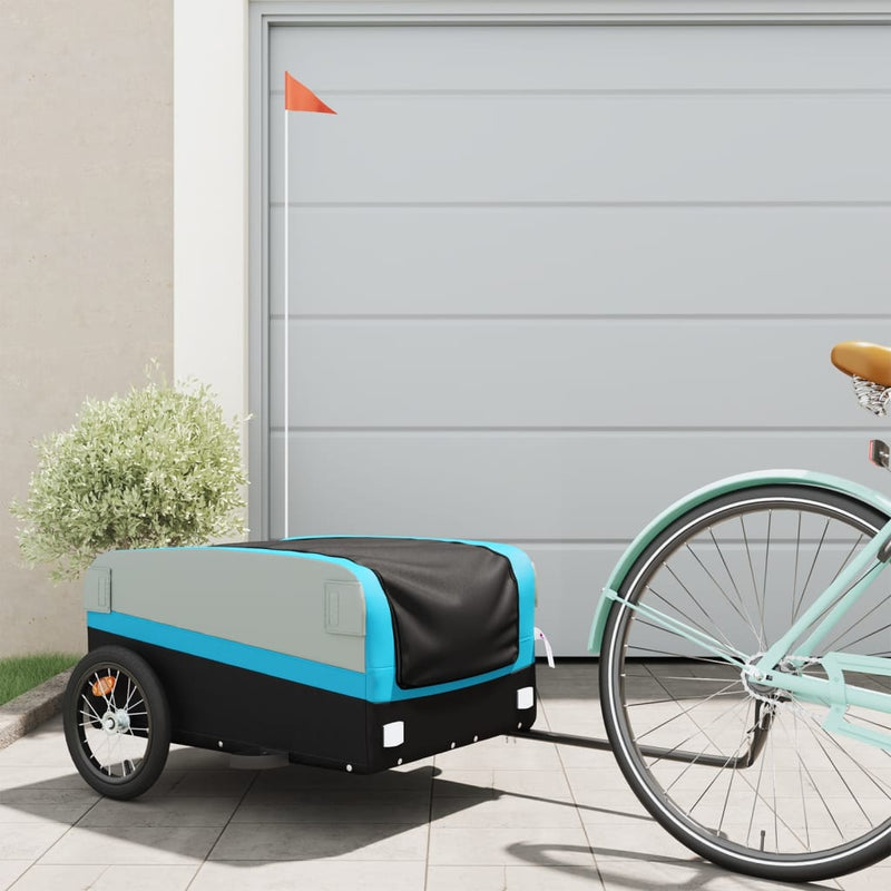 Afbeelding laden in galerijviewer, Vidaxl fietstrailer 45 kg ijzer zwart en blauw
