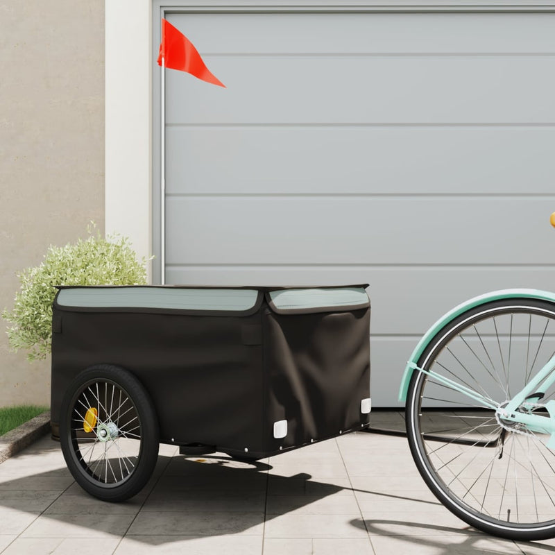 Afbeelding laden in galerijviewer, Vidaxl fietstrailer 45 kg ijzer zwart en grijs