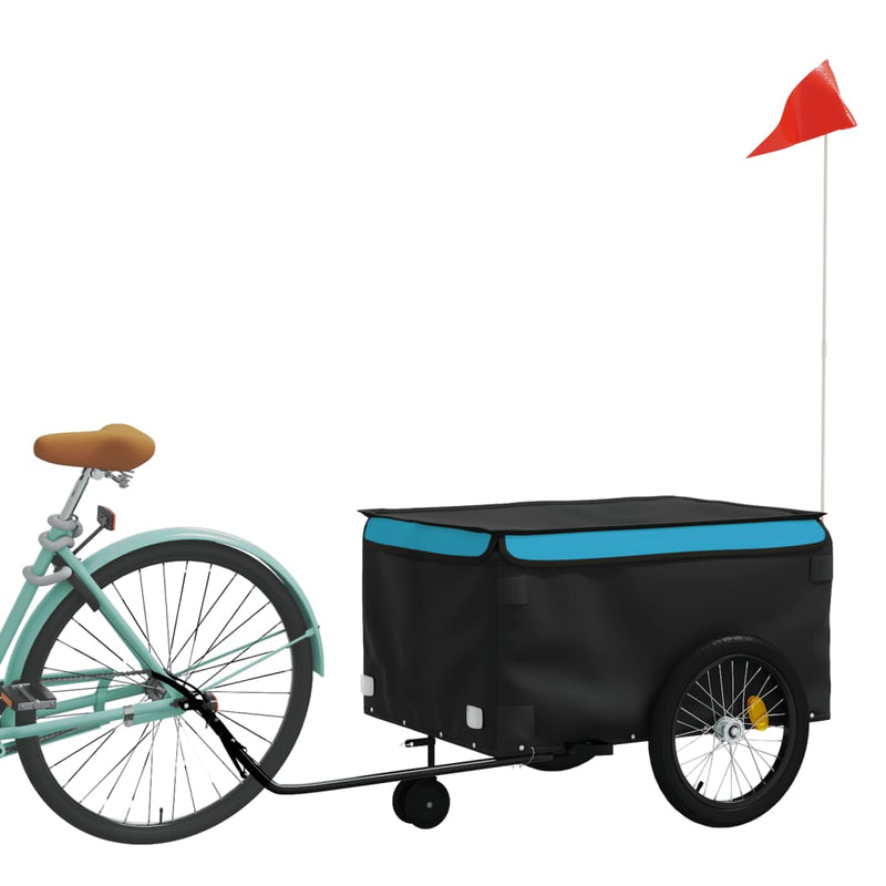 Afbeelding laden in galerijviewer, Vidaxl fietstrailer 45 kg ijzer zwart en blauw