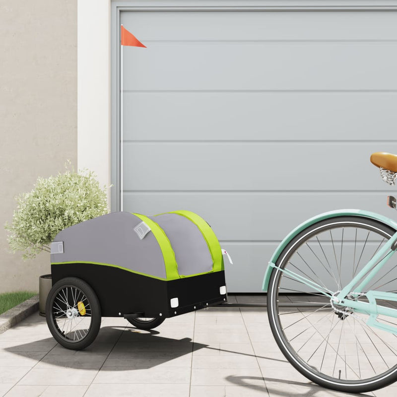 Afbeelding laden in galerijviewer, Vidaxl fietstrailer 30 kg ijzer zwart en groen