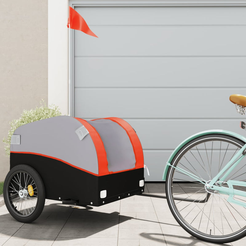 Afbeelding laden in galerijviewer, Vidaxl fietstrailer 45 kg ijzer zwart en oranje