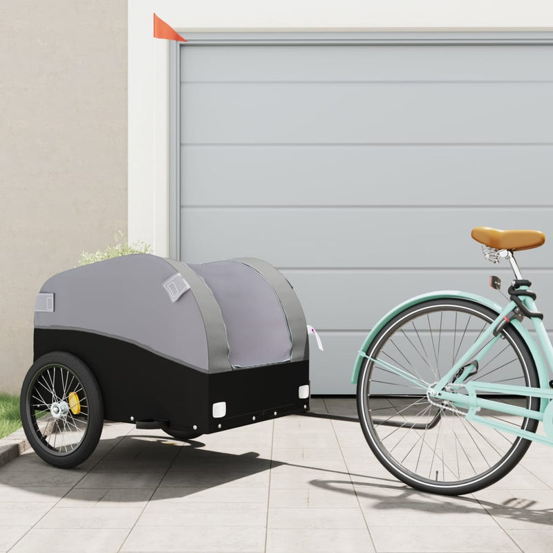 Afbeelding laden in galerijviewer, Vidaxl fietstrailer 45 kg ijzer zwart en grijs